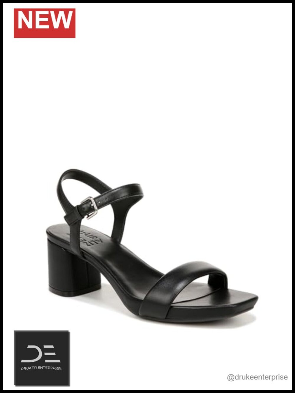 Leather Open Square Toe Ankle Strap Block Heel Sandals